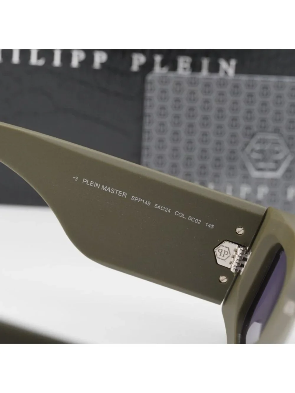 Philipp Plein SPP149 0C02 Unisex Sunglasses Green Rectangle Frame, Blue Lenses